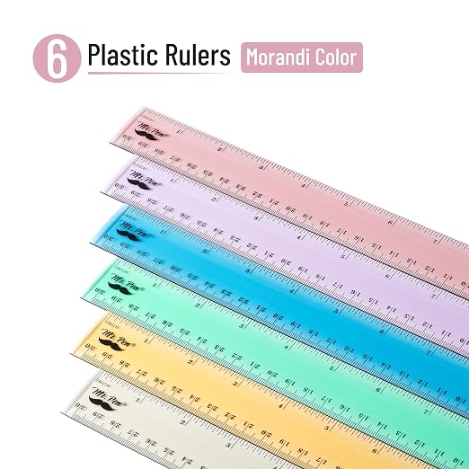 Mr. Pen- Plastic Rulers, 12 Inch, 6 Pack, Morandi Colors, Metric & Imperial | Clear Ruler Set