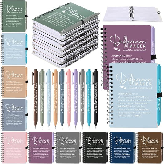 Resurhang 20 Sets Difference Maker Employee Appreciation Gift Bulk Inspirational A6 Spiral Notebook Journal Ballpoint Pens for Teacher Volunteer Coworker Team Back to School (Office Colors)