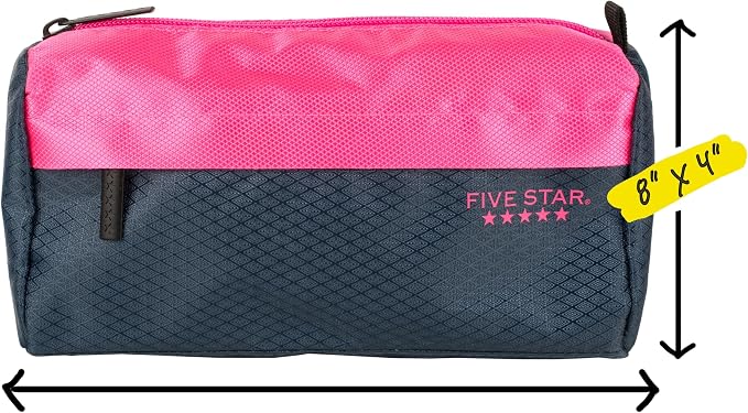Five Star Pencil Pouch, Pen Case, 9-Pocket Zipper Pouch, Storage Organizer for School Supplies Earbuds Chargers Cables Makeup, Navy/Pink (505600B-ECM) (Pack of 12)
