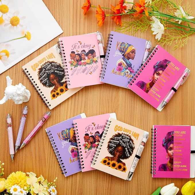 Colarr 12 Sets Black Women Journals and Pen Gifts African American Journal and Pen for Black Girl Inspirational Spiral Notebooks African American Gifts
