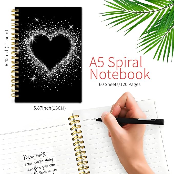 KZYVFNPQ Spiral Journal Notebook for Women Men, A5 Cute Hardcover Lined Notebook with Strong Binding,College Ruled Notebook for Office Work Writing(Heart)
