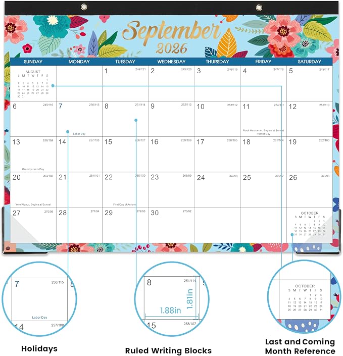 Desk Calendar/Calendar 2026-2027- Jul. 2026 - Dec. 2027 | 18 Monthly Desk/Wall Calendar 2026-2027,12" x 15", Thick Paper with Corner Protectors,