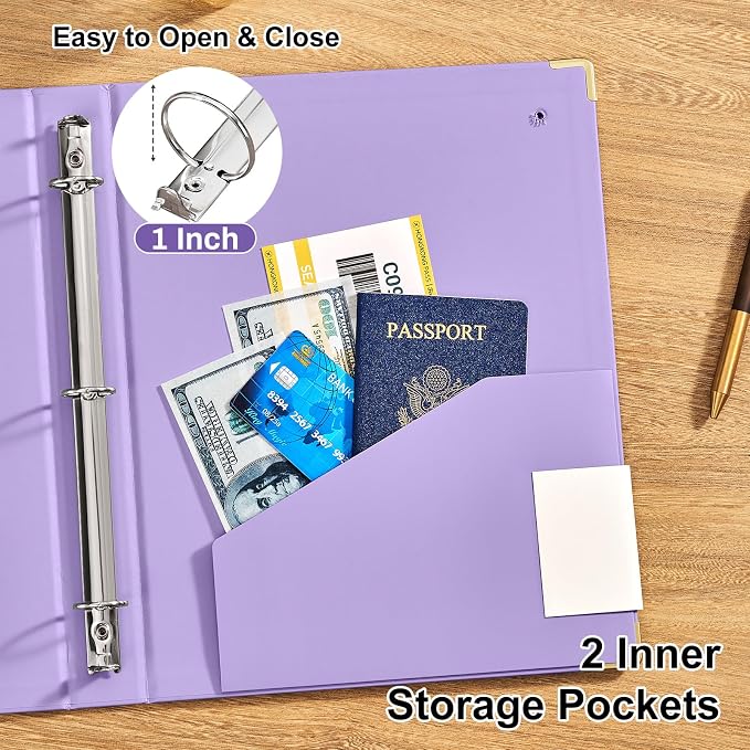 OVESMUSL Aesthetic 3 Ring Binder 1 Inch Set of 2, Decorative Hardcover Paper Binders for School, Office and Recipe Organizing, Fits 8.5 x 11 Letter Size, Purple and Pink