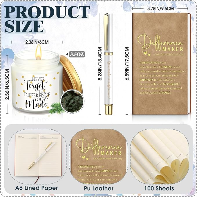 Vesici 4 Pcs Difference Maker Gift Set Mug Notebook Candle Pen,White,Word