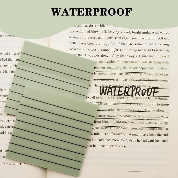 YOUDEFUL 800Pcs Transparent Sticky Notes, Green Clear Sticky Notes with Lined, 3"x3" Waterproof Translucent Sticky Note Pads, Index Tabs, Clear Post it Notes for Bible Study, See Through Sticky Notes