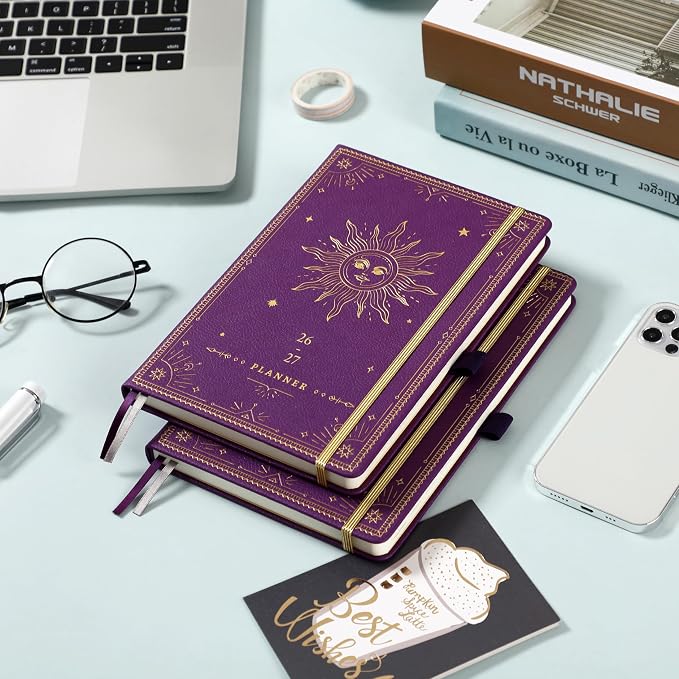 Planner 2026-2027 - Academic Planner 2026-2027, July 2026 - June 2027, 5.75" x 8.25", 2026-27 Weekly and Monthly Planner, Faux Leather planner 26-27 with Back Pocket & 40 Notes Pages - Purple