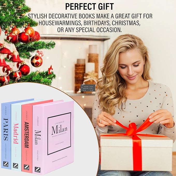 PROBENEX 4 Pcs Decorative Books | Faux Pastel Coffee Table & Shelf Decor | Soft Muted Look for Living Room, Office and Entryway - Not Real, Tool-Free 2-Min Setup