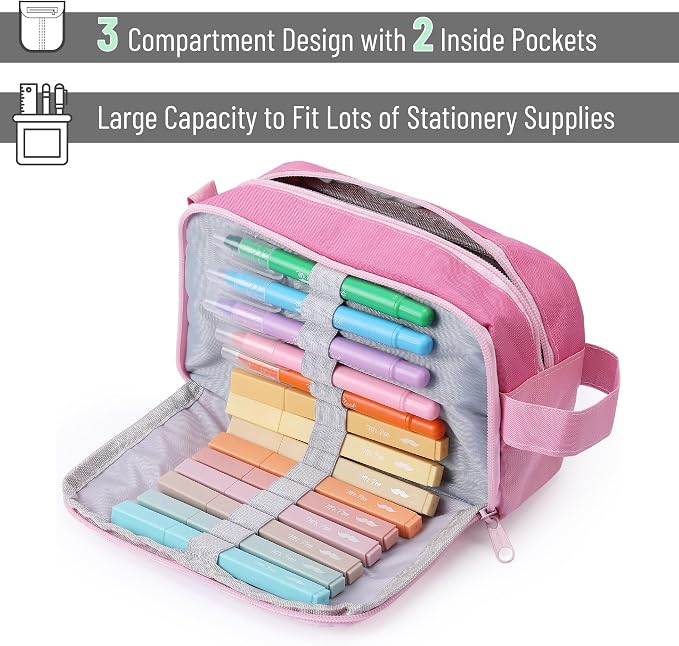 Mr. Pen- High Capacity Pencil Case, Large Pencil Pouch with 3 Compartments and 2 Pockets, Large Pencil Bag with Smooth Zipper, Cute Pencil Case Pouch Organizer, School Supplies for Teens