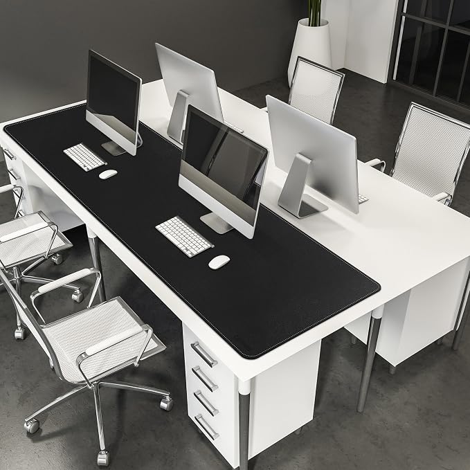 CENNBIE Leather Desk Mat, 71" x 19.6" Large Mouse pad for Desk (Black) | Premium stitched edges resist wear. Easy to clean. Protects desk from spills, stains ,scratches. Smooth glide. Office & home.