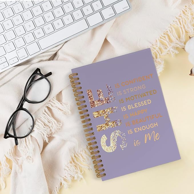 Purple Gold She Is Me Self Love Spiral Notebook, Inspirational Self Care Journal Notebook, Self Love Notebooks for School Work, Positive Office Supplies Gifts for Women Girls, 5.5x8.3 Inch