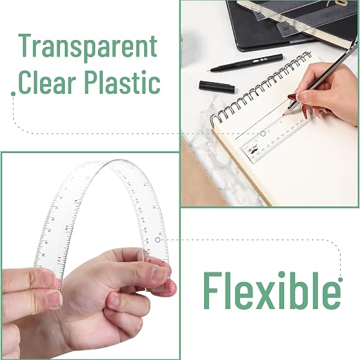 Mr. Pen- Clear Ruler Set, 3 Pack, 6", 8" and 12 Inch, Easy-to-Read Markings | Scratch-Resistant Design, Durable Plastic Rulers for Crafting Office & School, School Supplies