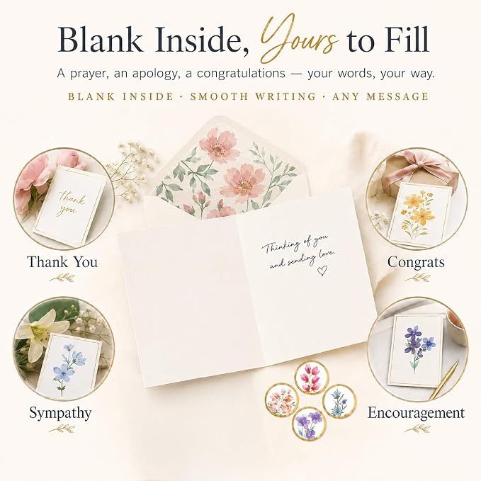 30 Premium Blank Cards with Envelopes & Stickers, 4x6 Inches | Elegant Floral Designs, Versatile and Blank Inside, Organized and Gift-Ready, Perfect for Any Occasion