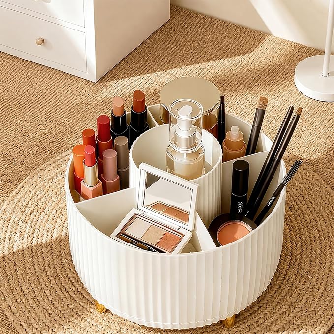 Soboto 360 Rotating Desk Organizer with DIY Floral Stickers, Compartment Floral Office Supplies Storage, Space-Saving Plastic Caddy for Home Office Cosmetics Pen Holder