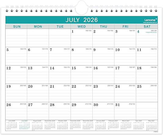 Wall Calendar 2026-2027, 8.5" x 11", Jul 2026 to December 2026, 18 Months with Twin-Wire Bound, Writing Blocks
