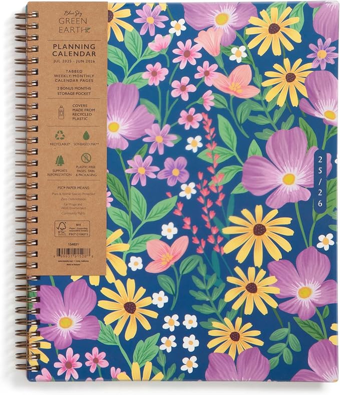 Blue Sky 2025-2026 Weekly & Monthly Academic Planner, 8.5"x11", Gail | July 2025 - June 2026, Flexible Cover From Recycled Plastic, Wirebound, Laminated Tabs, Storage Pocket, Academic Year