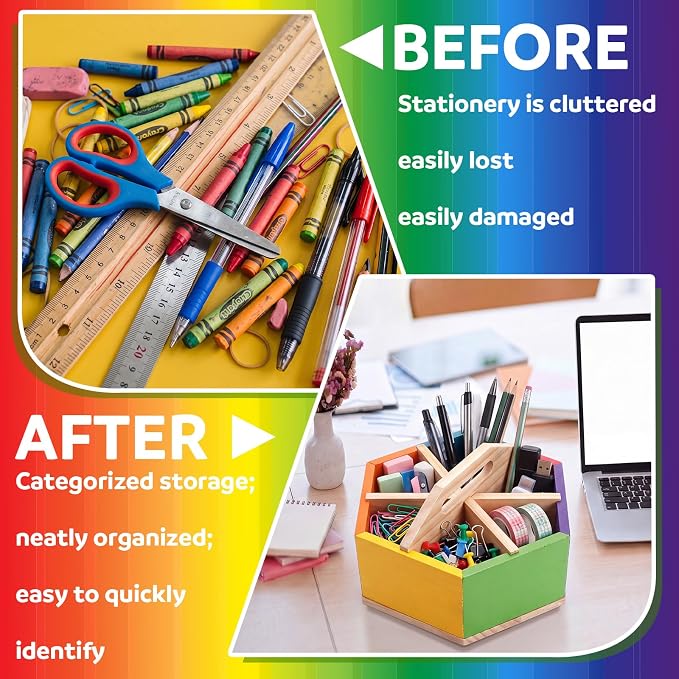 RattanView Rainbow Rotating Pen Holder, 360° Spinning Art Supply Organizer | Spinning Pencil Holder, Pen and Marker Organizer, Crayon Caddy, Desk Organizer for Classroom, Office and Daily Use