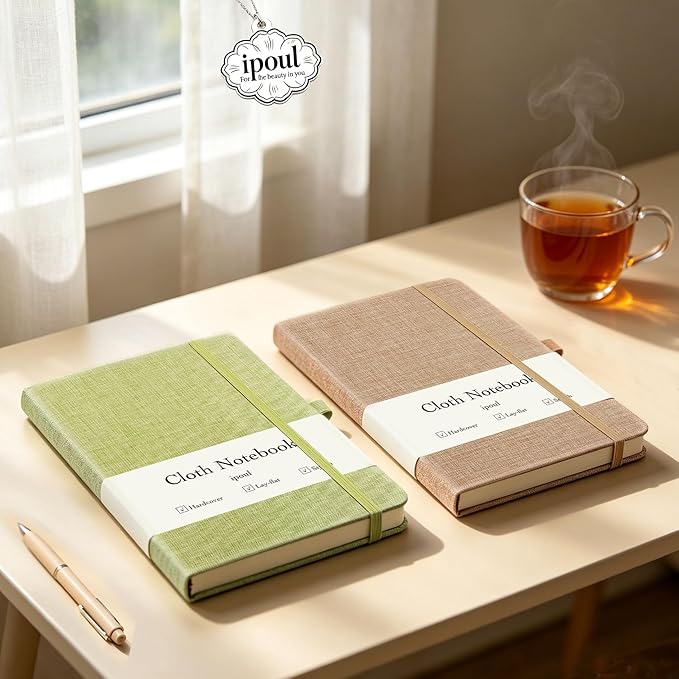 ipoul Hardcover Notebook, Lined Journal, Pink, Linen, A5 Cover, 8x6, Lay Flat, Journaling Notebook, Journal for Women, Writing, Office, Work, Study, School Supplies, Minimalism Art