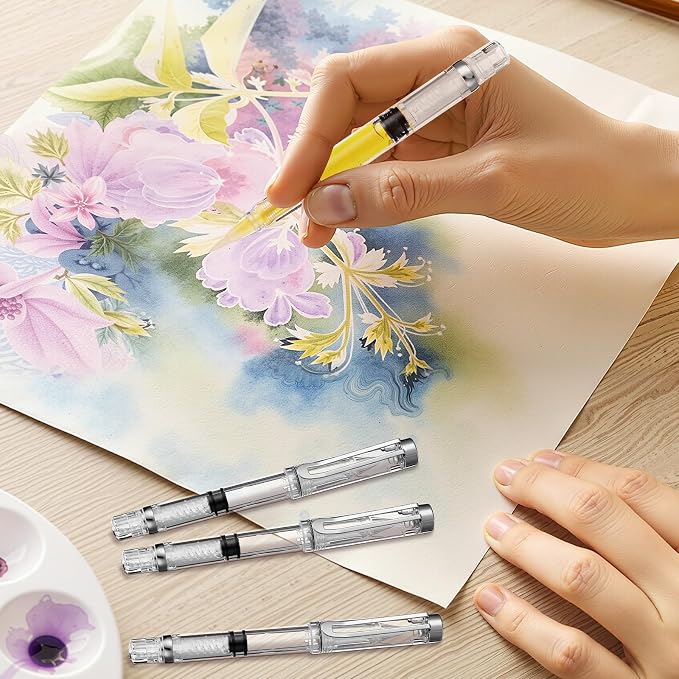 NUOBESTY 5Pcs Water Brush Pen Set – Refillable Fountain Brush Pens for Watercolor, Calligraphy, Painting, Drawing, Scrapbooking & Sketching | Watercolor Brushes for Watercolor, Calligraphy, Painting, Drawing, Scrapbooking & Sketching