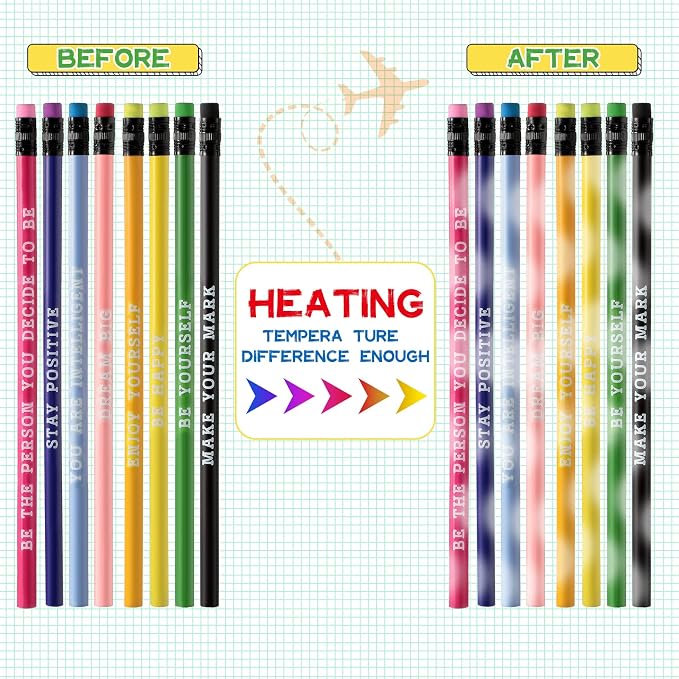 Gersoniel 60 Pcs Personalized Pencils with Name Motivational Fun Pencils Inspirational for Student Color Changing Mood for Kid(Multicolor,Classic Style)
