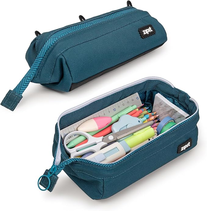 ZIPIT: Lenny Pencil Case - Teal - Large Storage Capacity Zipper Pouch, Makeup & Stationery Bag, School-Travel, Washable Polyester, Kids-Teens-Adults