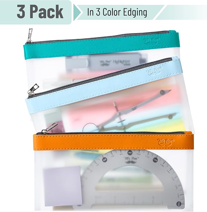 Mr. Pen- Clear Pencil Pouch, 8.50"x4.25", 3 Pack, Durable TPU Material | Medium Water-Resistant Pencil Bags with Smooth Zipper, Multipurpose Clear Pouch for Stationery, School, Office