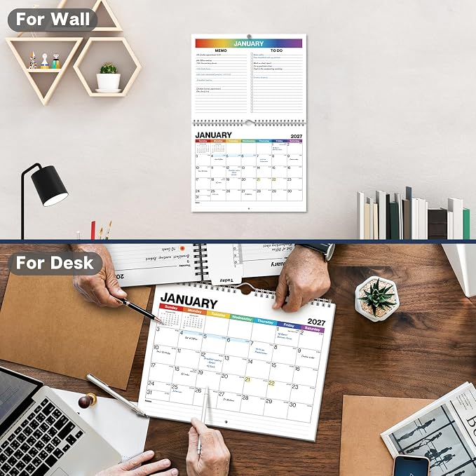 Dunwell Wall Calendar 2026-2027, 8.5" x 11", 18 Months Jul. 2026 to Dec. 2027, Durable Twin Wire Binding, Thick Paper, Small Desk Calendar Planner For Home, Office, School, Simple Design, Easy Read