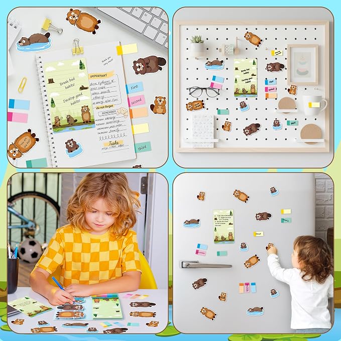 B1ykin Sticky Notes Set - 550 Sheets Memo Writing Pad Beaver Design | Self-Stick Notes Pages, Teacher Appreciation Gift, School Office Supplies, I Just Really Like Beaver Design