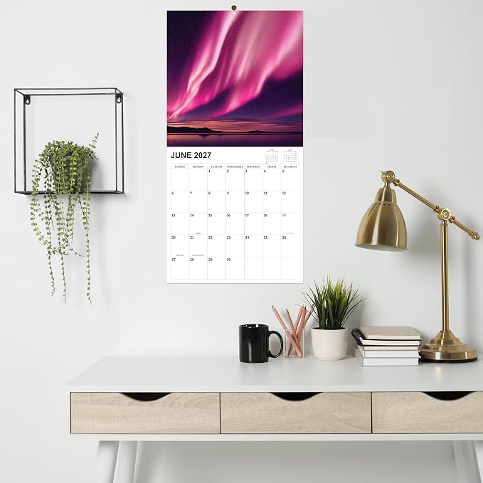 2026-2027 Calendar - 18-Month Wall Calendar 2026-2027 from Jul. 2026 - Dec. 2027, Wall Calendar 12" x 24"(open), Calendars with Unruled Blocks, Holidays, Thick Paper for Organizing & Planning - Northern Lights