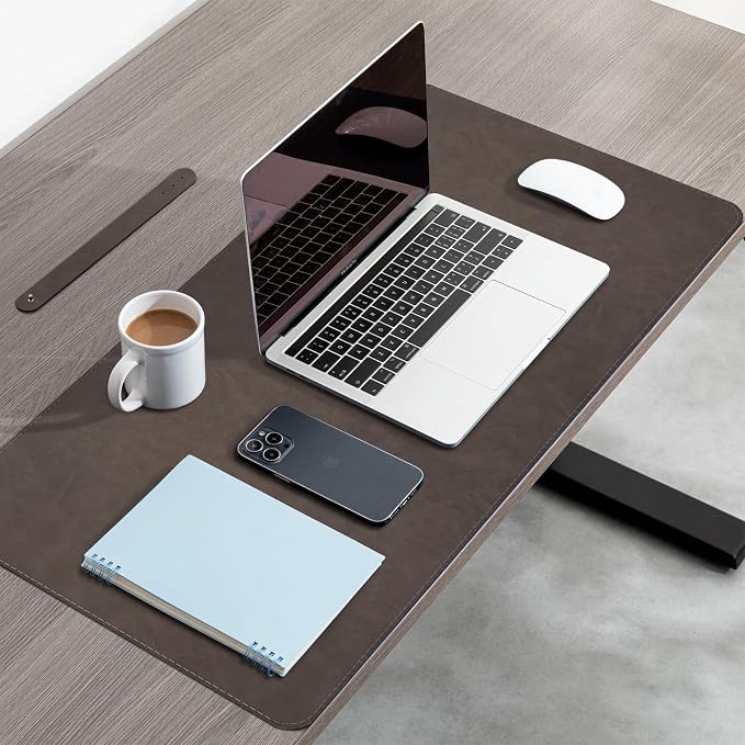 CHEERYGOO Leather Desk Pad Protector, Mouse Pad, Office Desk Mat, Non-Slip PU Leather Desk Blotter, Laptop Desk Pad, Waterproof Desk Writing Pad for Office and Home 36"x17" XL Dark Coffee