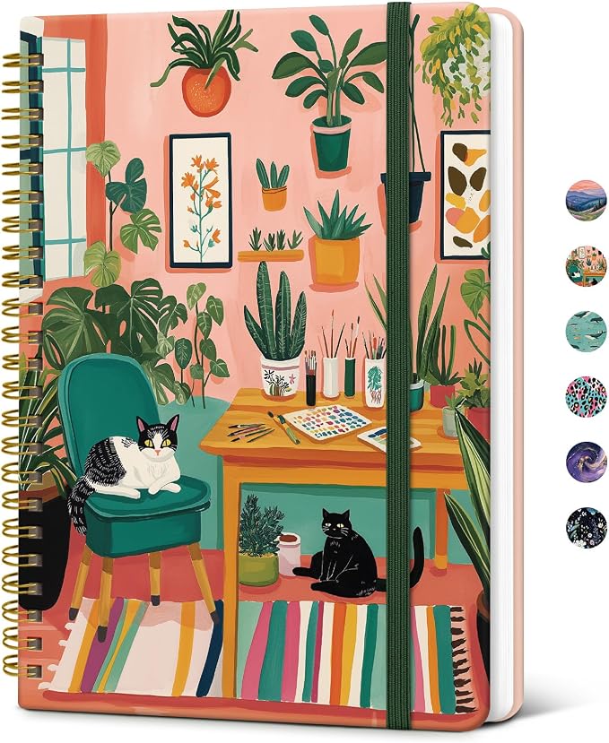 Taja Pretty Journal for Women, A5 Spiral Notebook, Hardcover College Ruled Journal, Notebook for Work, Journaling, Note Taking, 140 Pages, Creative Corner