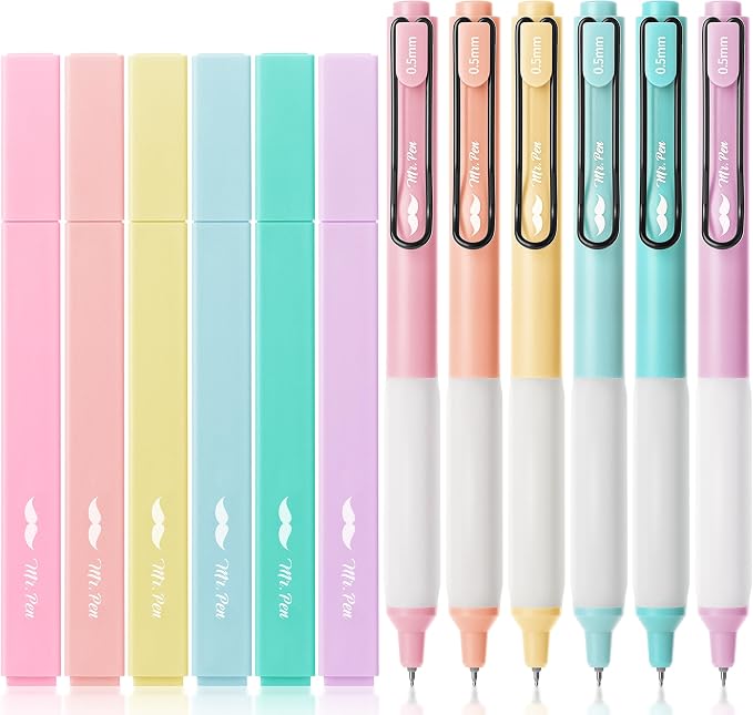 Mr. Pen- Aesthetic Highlighters and Gel Pens, 12 Pack | Pastel Colors Bible Highlighters No Bleed, Pastel Ink Gel Pens, Fast Dry and No Smear for Bible Journaling, Planner