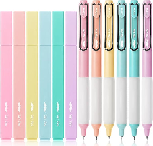 Mr. Pen- Aesthetic Highlighters and Gel Pens, 12 Pack | Pastel Colors Bible Highlighters No Bleed, Pastel Ink Gel Pens, Fast Dry and No Smear for Bible Journaling, Planner