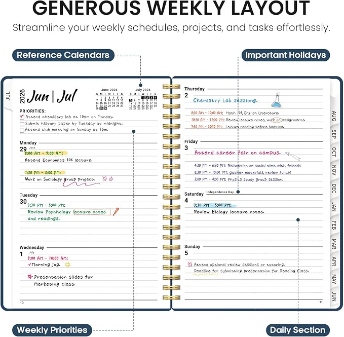 Planner 2026-2027, Academic Year Monthly and Weekly Calendar Planner, Jul 2026 - Jun 2027, Hardcover Teacher Student Planning Agenda book with Tabs, Perfect for School Office Supplies, 6.3" x 8.5" - Soft Balance