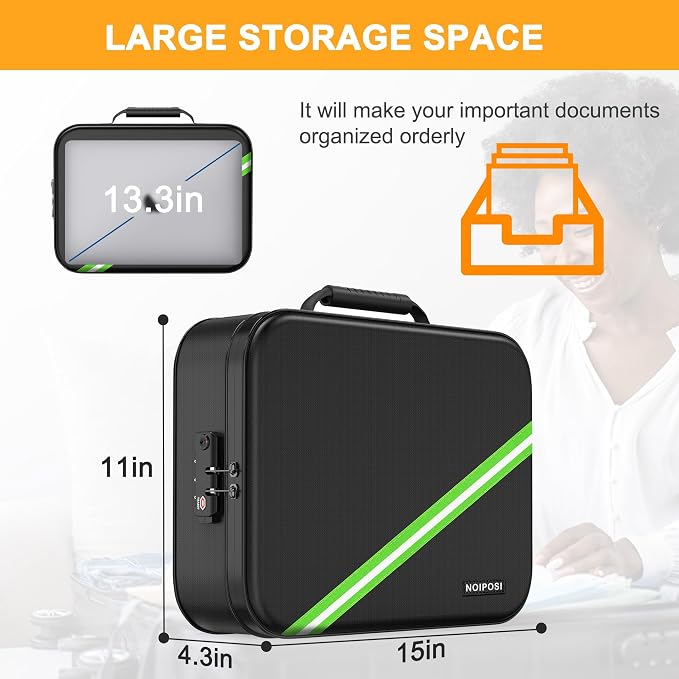 Noiposi 5200℉ Fireproof Document Box with Lock 8-Layer | Waterproof Important Document Organizer , Home Travel Strong Fireproof Safe Storage Box for Letter Size File