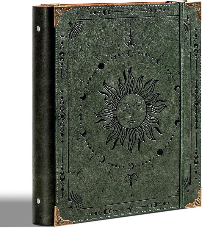 Ovesmusl PU Leather 3 Ring Binder 1 Inch Round Ring Binder Holds 200 Sheets 8.5"x11" Letter Size Paper, Wedding Family History Notebook Cover Loose Leaf Organizer, Green