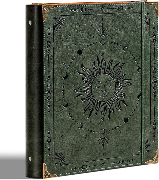 Ovesmusl PU Leather 3 Ring Binder 1 Inch Round Ring Binder Holds 200 Sheets 8.5"x11" Letter Size Paper, Wedding Family History Notebook Cover Loose Leaf Organizer, Green