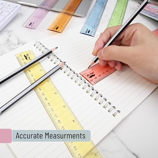 Mr. Pen- Plastic Ruler Set, 6 Pack, 12 Inch, Pastel Colors | Easy-to-Read Markings, Scratch-Resistant Design, Durable Transparent Rulers for Crafting Office & School, School Supplies