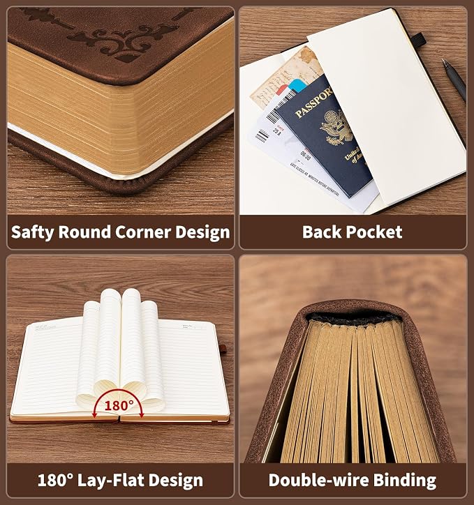 ALKALO Lined Journal Notebook for Women Men, A5 Hardcover Leather Journals for Writing, 320 Pages Thick Paper, Daily Journal Notebook for Work, School, Note Taking, Business, Travel, College Ruled