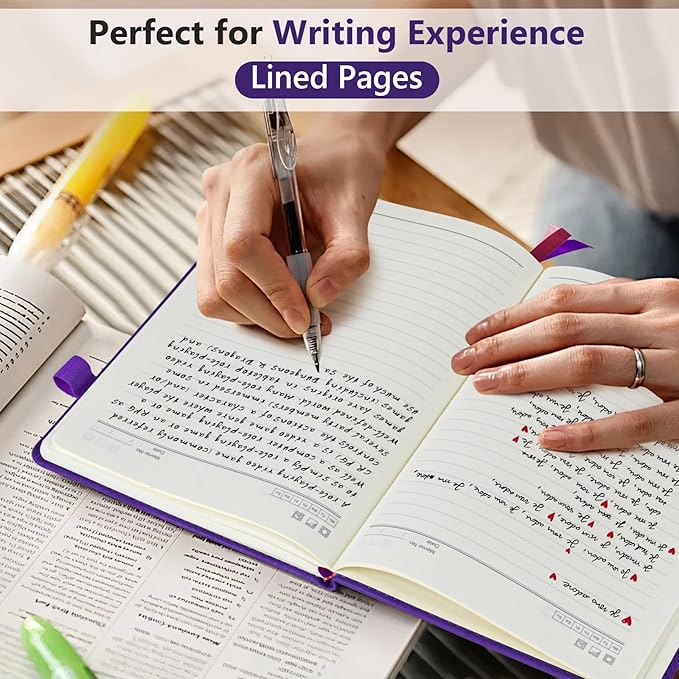 PERCUN A5 Leather Notebook Journal, 160 Lined Pages, 5.9" x 8.5" Purple | Leather Journal for Men Women, Hardcover Notebooks for work, school, business, travel diary, Note taking & Daily Journaling