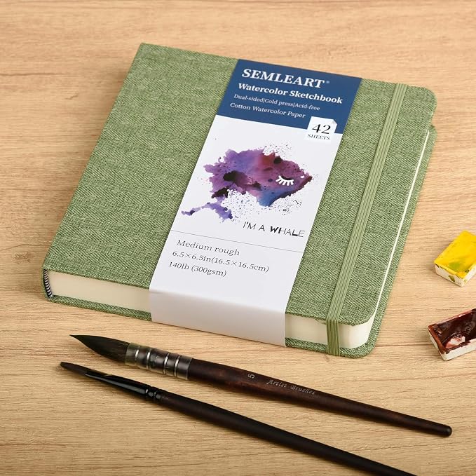 SEMLEART Watercolor Journal Sketchbook,6.5x6.5,140lbÀGSM Cotton Paper | 42 Sheets,Ideal for Painting, Drawing & Mixed Media,Pocket Mini Watercolor Notebook