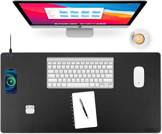 Wireless Charging Desk Mat,Mouse Pad, Black-L, 32 * 16inch