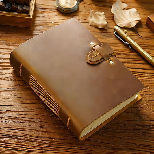 Acidea Leather Vintage Journal, 7.5"x5.5" Hardcover Executive Notebooks, 200 Sheets(400Pages) Blank Kraft Paper Sketchbook, Genuine Leather Handmade Travel Writing Journal Dairy, Gift for Men, Women