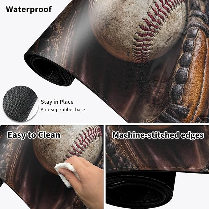 Heated Desk Pad Mouse Pad,Heated Desk Mat,with 3 Heating Levels & 3 Hours Auto Shut-Off,Leather 23.6"*14.2" Gaming Mouse Laptop Mat,Foot Warmer,Retro Baseball