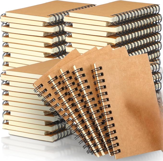 Jutom 54 Pcs Small Spiral Notebooks Memo Pads 3x5 Bulk Small Pocket Notepads Back to School Supplies Mini Notebook with Lined Mini Journals for Office & Work, 120 Pages (Kraft Color)