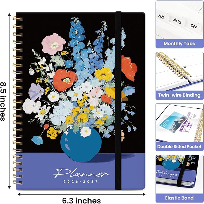 Planner 2026–2027, Weekly & Monthly Academic Organizer for School Year, Jul 2026–Jun 2027, Hardcover Planner with Tabs, Back to School Essential, 6.3" x 8.5", Quiet Meadow