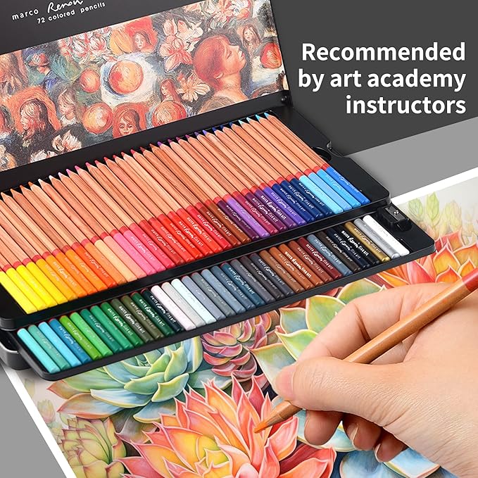 Oil-based Colored Pencils Set for Adult Professional Coloring 3.7mm Thick Core Unbreakable Great Color Rendering Iron Box Packed For Artists & Art Lovers (Renoir 3100 Series-120 Colors)