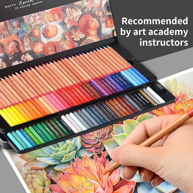 Oil-based Colored Pencils Set for Adult Professional Coloring 3.7mm Thick Core Unbreakable Great Color Rendering Iron Box Packed For Artists & Art Lovers (Renoir 3100 Series-36 Colors)