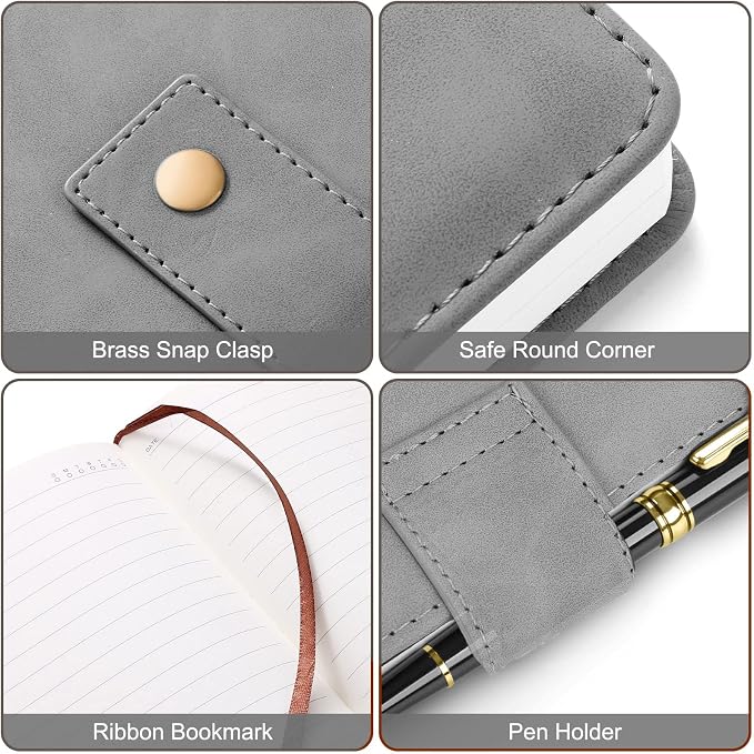 A5 Leather Journal Notebook with Pen, 200 Pages Hardcover Journal with Pocket, 100gsm Thick Lined Paper Daily Diary for Men and Women, Great Gift for Business School Travel Personal - Gray