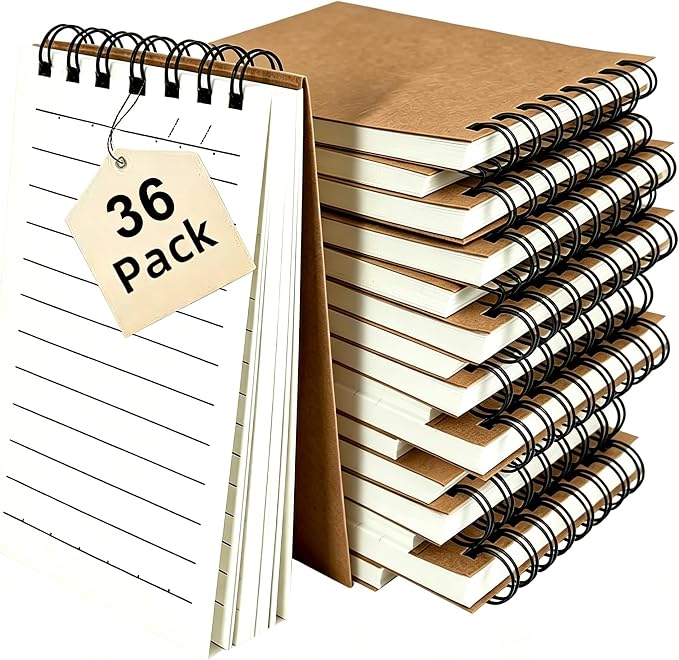 36 Pack Pocket Notebooks, 3x5 Inch 60 Sheets/120 Pages 9MM Wide Ruled‌ Mini Kraft Spiral Notebook, Small Notepads, Top Bound Pocket Size Note Pads With Lined Pages,Memo Pads For Home,School,Office(36)