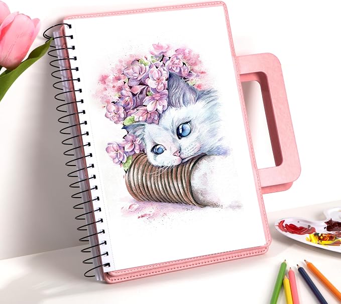 Large Sketchbook for Drawing 9"X 12" Portable Travel Spiral Bound Sketch Book with Pocket(98lb/160gsm) Hardcover Drawing Pad for Adults Watercolor Mixed Media Paper, 60 Sheets/120 Pages, Pink